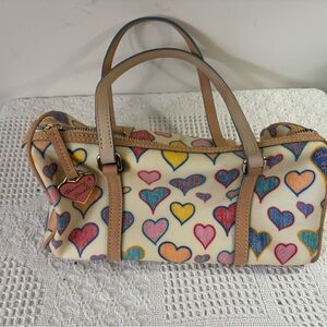 Dooney & Bourke Heart Print Satchel - Multicolor on Cream